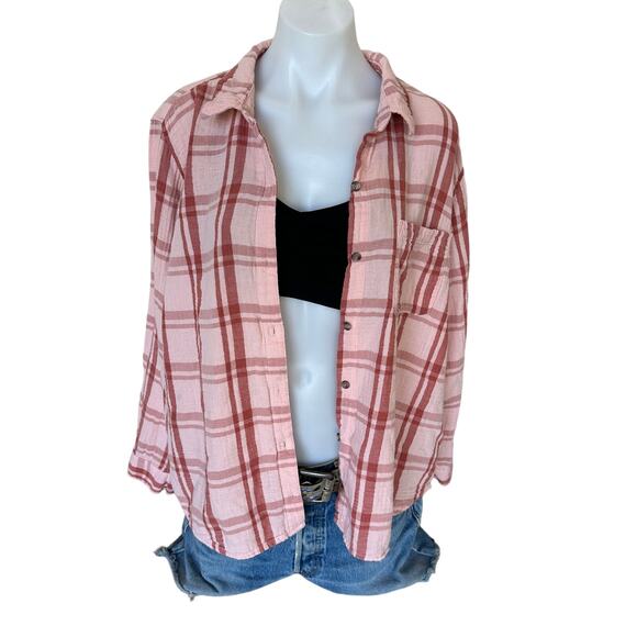 Powderpuff Plaid Gauze Shirt XXL Oversized Upcycle Unique Retro Y2Ks Shacket - Picture 4 of 6